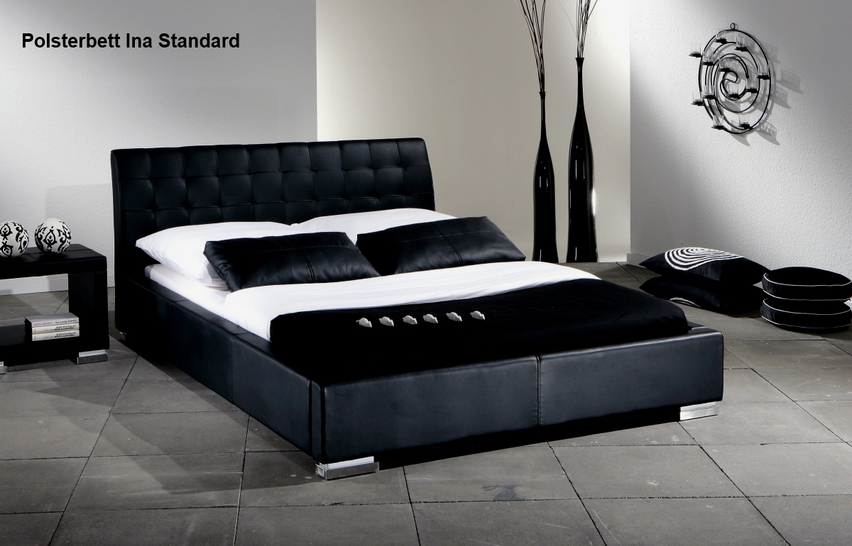 9d1bae347 Polsterbett Schwarz Bett Kunstleder 4x Schubkasten