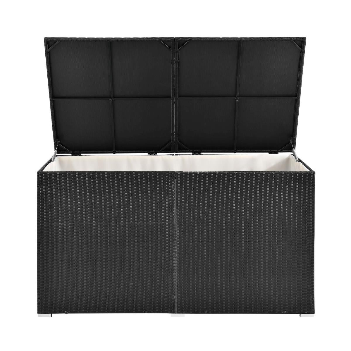 Rattan Box Kissenbox 950 Liter Rattanbox grau schwarz Aufbewahrungsbox Auflagentruhe für Kissen Polster Auflagen