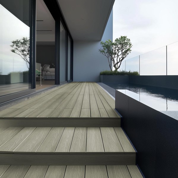 WPC Terrassendielen Premium Farbe Antik Hellgrau Holzoptik Komplettset mit Unterkonstruktion Terrassenboden Holzterrasse Holzdiele Holz Optik