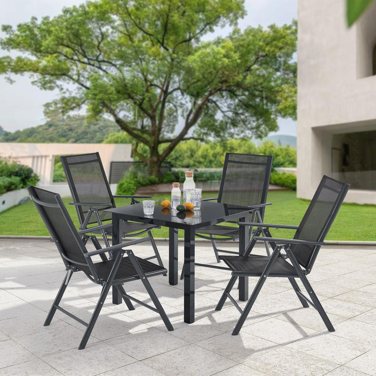 Aluminium Gartenmöbel Set mit Tisch 4 Stühle grau anthrazit silber Essgruppe Sitzgarnitur 4 Personen
