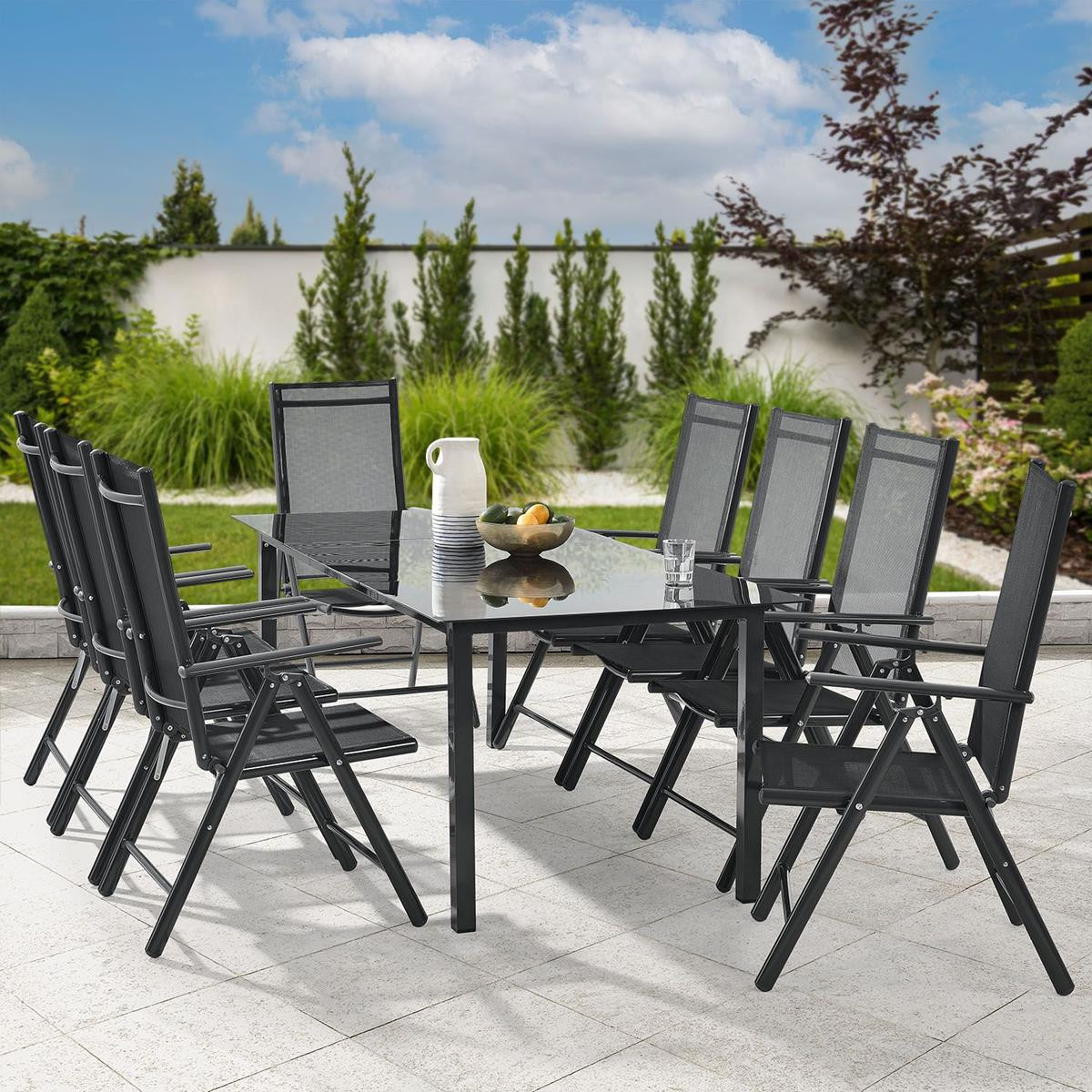 Aluminium Gartenmöbel Set mit Tisch 8 Stühle grau anthrazit silber Essgruppe Sitzgarnitur 8 Personen