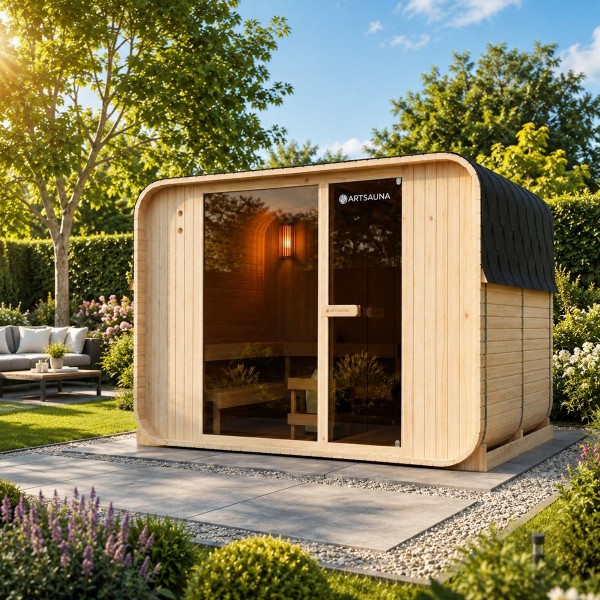Outdoor Cube Sauna Wooden Sauna Finland XXL with anteroom in Cube Design 308x220 cm Gardensauna Complete Set with Sauna Heater 9 KW Accessories Sauna for 6 People