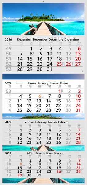 4 Monatskalender 2027 Kalender Strand Insel Malediven Motiv Fotokalender Traumstrand ohne Werbung Wandkalender Mehrblockkalender Motivkalender