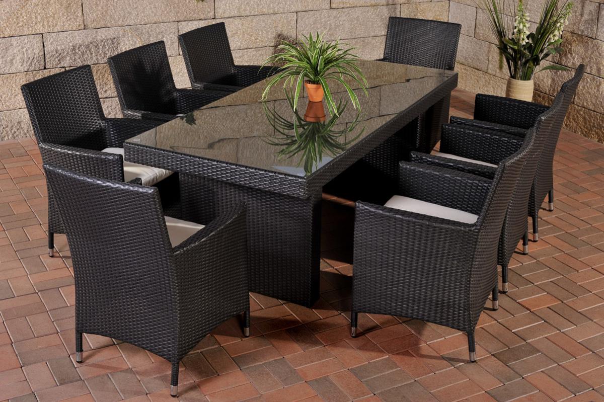 Rattan Gartenmobel Set Mit 8 Stuhlen Schwarz Esstisch Gartentisch 200 Cm Sitzgarnitur Supply24