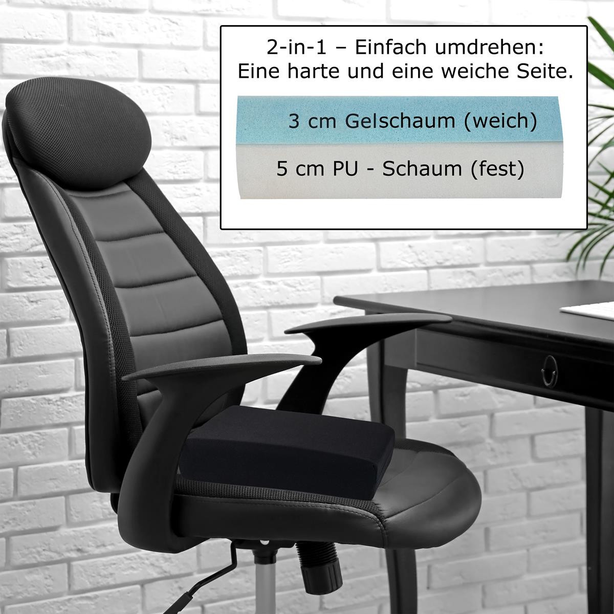 Relaxdays Ergonomic Seat Cushion Memory Foam Gel Office Car Wheelchair Pressure Reducing Black