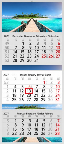 3 Monatskalender 2027 Kalender Strand Insel Malediven Motiv Fotokalender Traumstrand ohne Werbung Wandkalender Mehrblockkalender Motivkalender