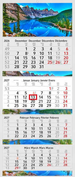 4 Monatskalender 2027 Kalender Berge & See Kanada Motiv Fotokalender Panorama ohne Werbung Wandkalender Mehrblockkalender Motivkalender