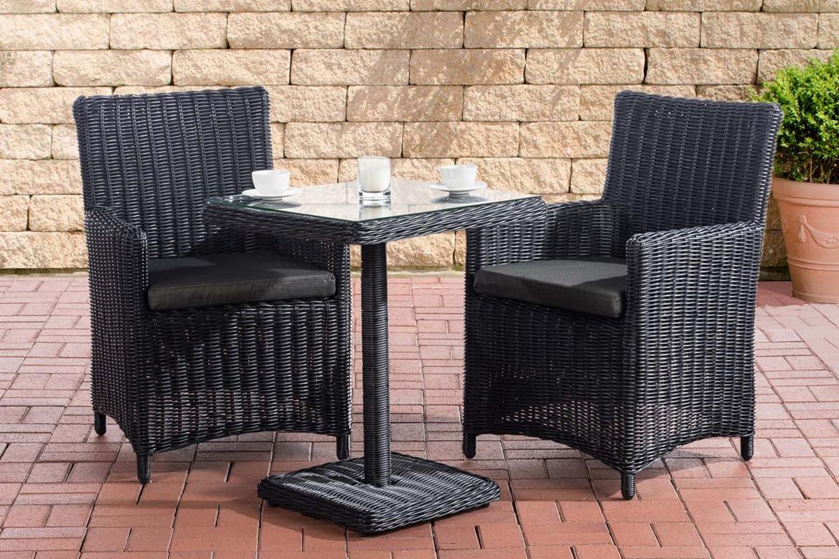 Kleine Rattan Sitzgruppe Gartenmöbel schwarz 2er Set Malmö Tisch mit