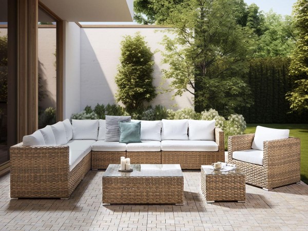 Rattan garden furniture set Toskana light brown XXL rattan lounge for garden terrace balcony couch rattanlounge