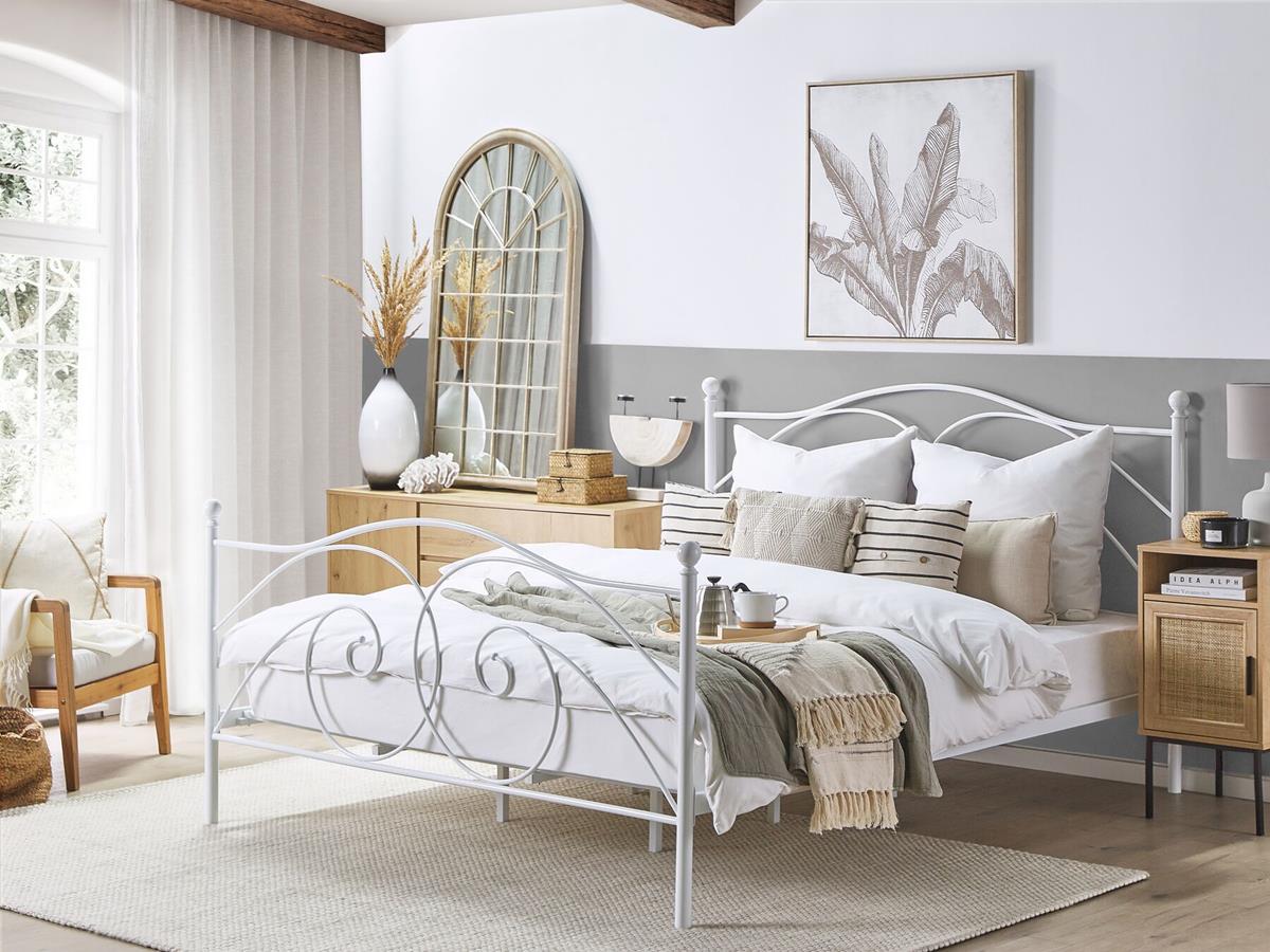 Letto Matrimoniale In Metallo 140x200 Cm – Telaio Con Testiera E Rete A Doghe – Colore Oro