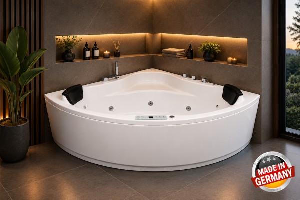 Whirlpool Badewanne Karibik Profi mit 21/25 Massage Düsen Heizung Ozon Beleuchtung 130 140 150 155 cm