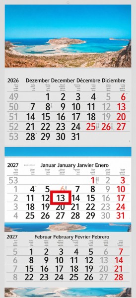 3 Monatskalender 2027 Kalender Balos Strand Motiv Fotokalender Traumstrand ohne Werbung Wandkalender Mehrblockkalender Motivkalender