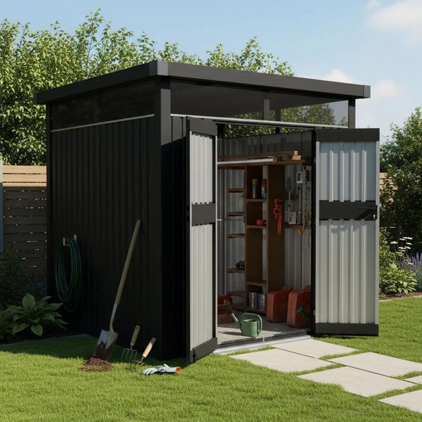 Metal garden house Lyon tool shed color anthracite 3 sizes for bicycles equipment tools lockable doors