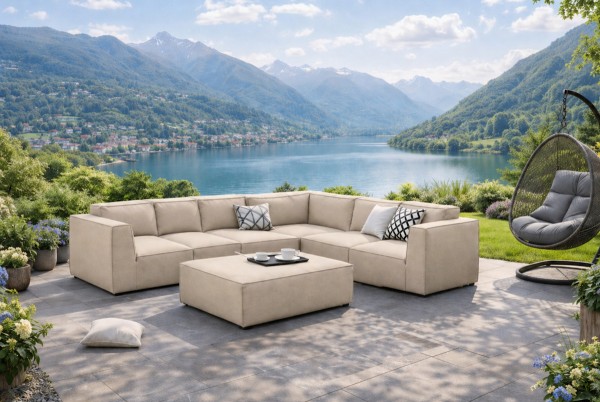 XXL Lounge Gartenmöbel Set Amarillo BEIGE 7 Sitzer Gartensofa modular Sitzgruppe Gartenlounge Sofa für Garten Terrasse Balkon Loungemöbel
