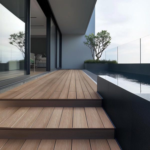 WPC Terrassendielen Premium Farbe Teak Braun Holzoptik Komplettset mit Unterkonstruktion Terrassenboden Holzterrasse Holzdiele Holz Optik