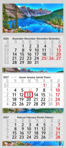 3 Monatskalender 2027 Kalender Berge & See Kanada Motiv Fotokalender Panorama ohne Werbung Wandkalender Mehrblockkalender Motivkalender