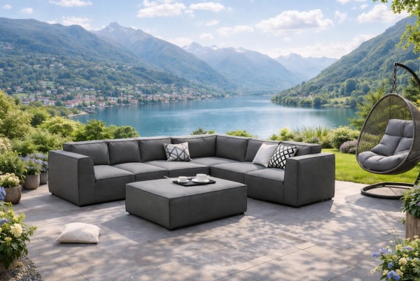 XXL Lounge garden furniture set Amarillo DARK GREY 7 seater lounge for garden terrace balcony couch gardenlounge