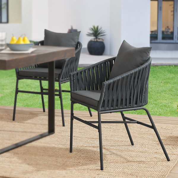 2er Set Gartenstühle Riga dunkelgrau Sessel mit Sitzkissen Polster Balkonstühle Gartenmöbel Stuhl Gartenstuhl Stahl stabil Terrasse Garten Balkon