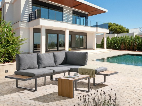 Flexible Lounge Gartenmöbel Set "Porto" schwarz grau XL Sitzgruppe Gartenlounge Sofa für Garten Terrasse Balkon Loungemöbel