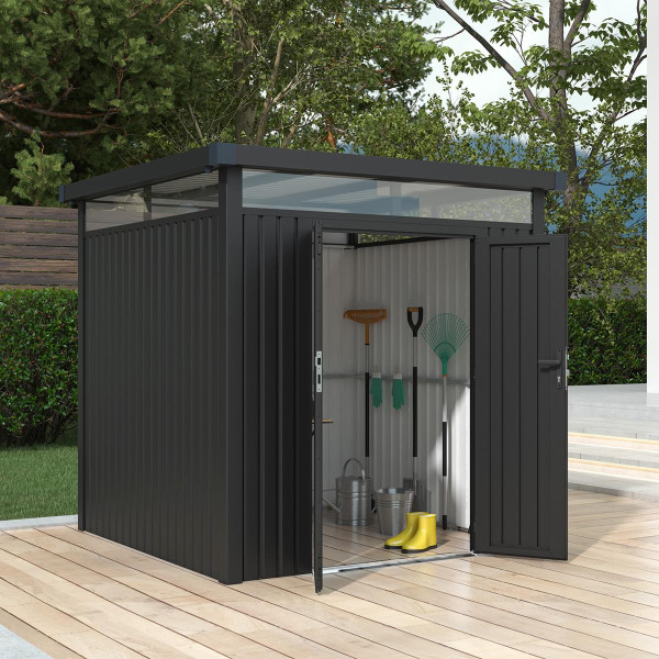 Metall Gartenhaus Lyon Geräteschuppen Fahrradgarage Gerätehaus anthrazit 3 Größen für Fahrräder Geräte Werkzeug