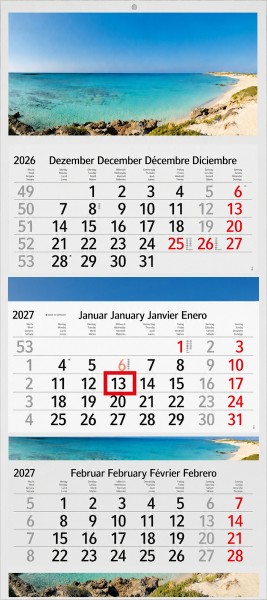 3 Monatskalender 2027 Kalender Elafonisi Strand Motiv Fotokalender Traumstrand ohne Werbung Wandkalender Mehrblockkalender Motivkalender