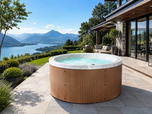 Round Outdoor Hot Tub Spa Menorca white 200 cm with 22 Massage Jets Balboa Control System Heater and Ozonator for 5 People