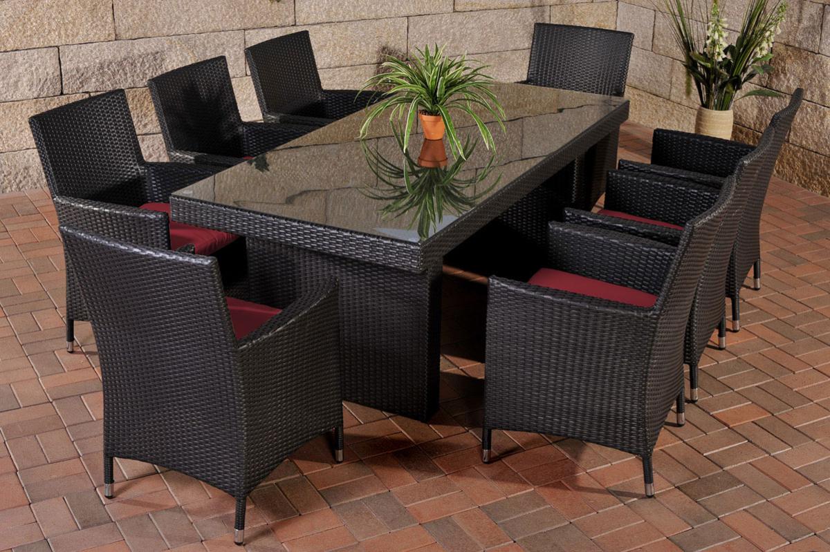 Rattan Gartenmöbel Set mit 8 Stühlen schwarz Esstisch ...