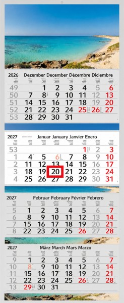 4 Monatskalender 2027 Kalender Elafonisi Strand Motiv Fotokalender Traumstrand ohne Werbung Wandkalender Mehrblockkalender Motivkalender
