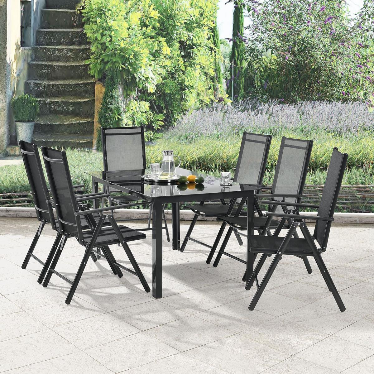 Aluminium Gartenmöbel Set mit Tisch 6 Stühle grau anthrazit silber Essgruppe Sitzgarnitur 6 Personen
