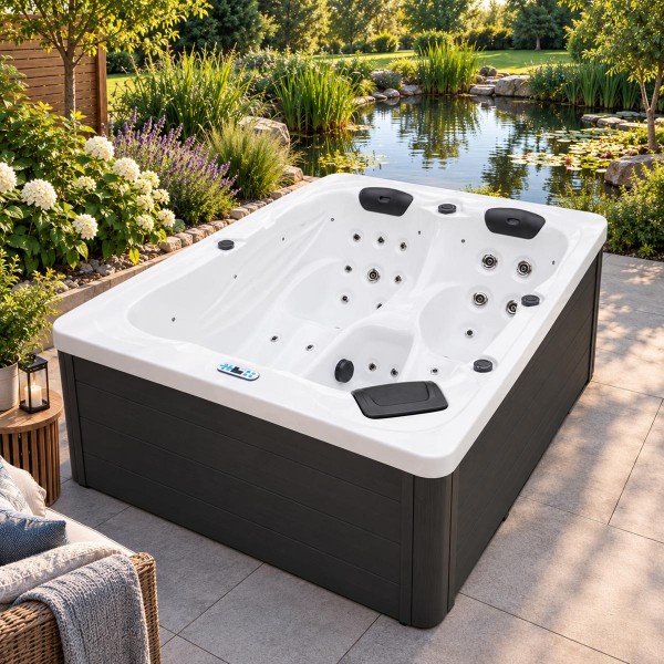 Outdoor Whirlpool Hot Tub Spa Sunshine 220x156 cm weiss mit 32 Massage Düsen + 2 Liegeflächen + Heizung für 3 Personen